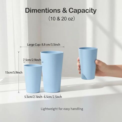 12 عبوة من أكواب قش القمح الفاخرة، 6 قطع 20 أونصة و6 قطع 10 أونصة أكواب شرب غير قابلة للكسر، بديل لمجموعات الأكواب البلاستيكية، كوب أكواب مياه قابل لإعادة الاستخدام، آمن للاستخدام في الميكروويف وغسالة الأطباق، خالٍ من البيسفينول أ، 6 ألوان in Kuwait