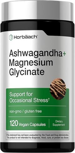 Horbäach Ashwagandha and Magnesium Glycinate | 120 Vegan Capsules | Support Supplement for Stress | Non-GMO, Gluten Free in Saudi Arabia