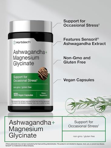 Horbäach Ashwagandha and Magnesium Glycinate | 120 Vegan Capsules | Support Supplement for Stress | Non-GMO, Gluten Free in Saudi Arabia
