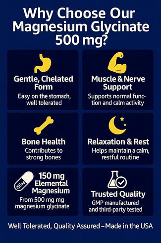 جليسينات المغنيسيوم 500 ملجم - 100 كبسولة | شكل مخلب لطيف | دعم العضلات والأعصاب والعظام | مكمل غذائي | تم تصنيع GMP في الولايات المتحدة الأمريكية in Kuwait