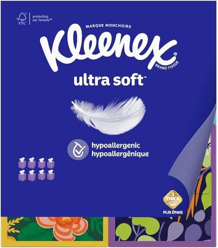 Kleenex Ultra Soft 8 Cube Boxes, 72 Tissues per Box - Designs and Packaging May Vary in Saudi Arabia