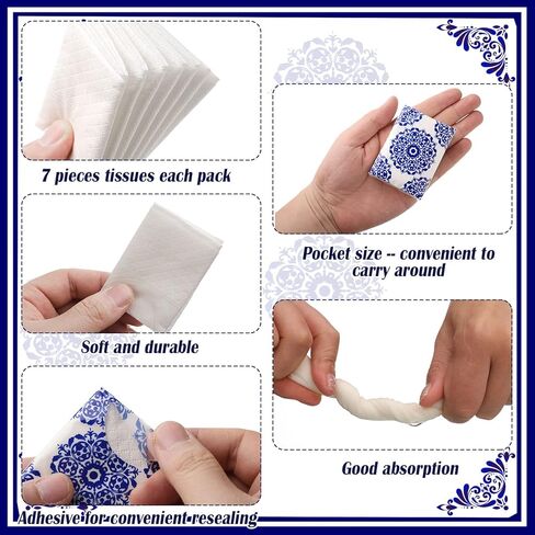 Sinmoe 100 Packs 700 Sheets Pocket Tissues Travel Size Bulk 3 Ply Individual Small Mini Travel Tissue Packs for Home Office School Car Daily Use Wedding Party Favor, Blue and White Porcelain in Saudi Arabia