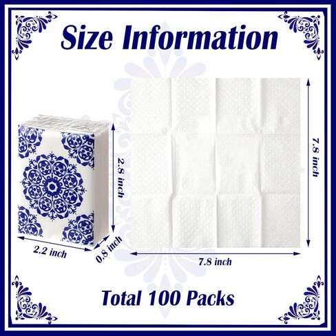 Sinmoe 100 Packs 700 Sheets Pocket Tissues Travel Size Bulk 3 Ply Individual Small Mini Travel Tissue Packs for Home Office School Car Daily Use Wedding Party Favor, Blue and White Porcelain in Saudi Arabia