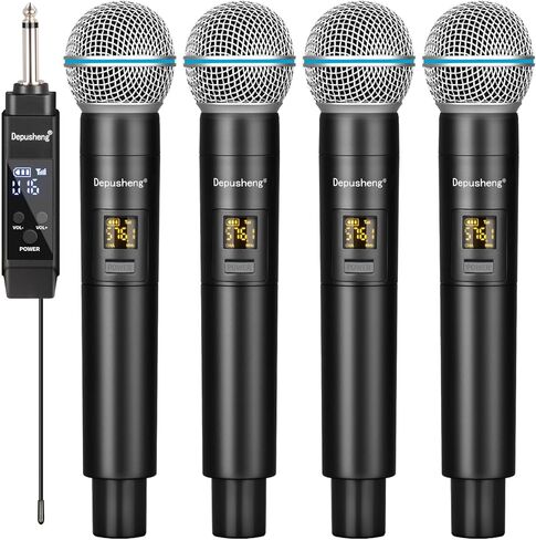 Depusheng Wireless Microphone,Professional Dual Handheld Cordless Dynamic Mic System with Rechargeable Receiver(160 Ft),Karaoke Microphone Set for Singing,Karaoke,Wedding,DJ,Party,Speech (S4 PRO) in Saudi Arabia