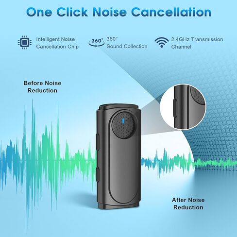 Wireless Lavalier Microphone for iPhone, iPad, Android, Camera - Mini Microphone with Noise Reduction & Charging Case - Mini Clip-on Mic for Podcasting, Vlogging, Live Streaming, Interview in Kuwait