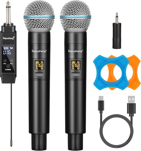 Depusheng Wireless Microphone,Professional Dual Handheld Cordless Dynamic Mic System with Rechargeable Receiver(160 Ft),Karaoke Microphone Set for Singing,Karaoke,Wedding,DJ,Party,Speech (S4 PRO) in Saudi Arabia