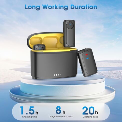 Wireless Lavalier Microphone for iPhone, iPad, Android, Camera - Mini Microphone with Noise Reduction & Charging Case - Mini Clip-on Mic for Podcasting, Vlogging, Live Streaming, Interview in Kuwait