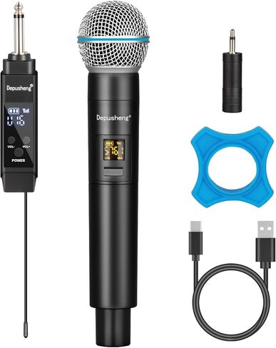 Depusheng Wireless Microphone,Professional Dual Handheld Cordless Dynamic Mic System with Rechargeable Receiver(160 Ft),Karaoke Microphone Set for Singing,Karaoke,Wedding,DJ,Party,Speech (S4 PRO) in Saudi Arabia