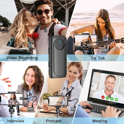 Wireless Lavalier Microphone for iPhone, iPad, Android, Camera - Mini Microphone with Noise Reduction & Charging Case - Mini Clip-on Mic for Podcasting, Vlogging, Live Streaming, Interview in Kuwait
