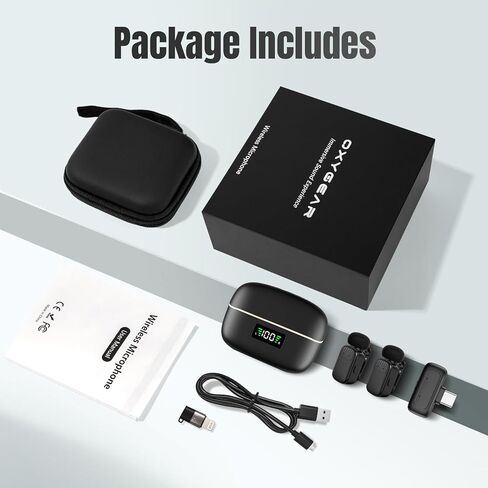 ميكروفون Lavalier لاسلكي صغير لأجهزة iPhone/Android/PC مع قابس USB-C، وتقليل الضوضاء بثلاثة مستويات، وعمر بطارية يصل إلى 30 ساعة مع علبة شحن، وميكروفون مغير الصوت بتقنية الذكاء الاصطناعي، وميكروفونات صغيرة لمدونات الفيديو والبودكاست in Kuwait