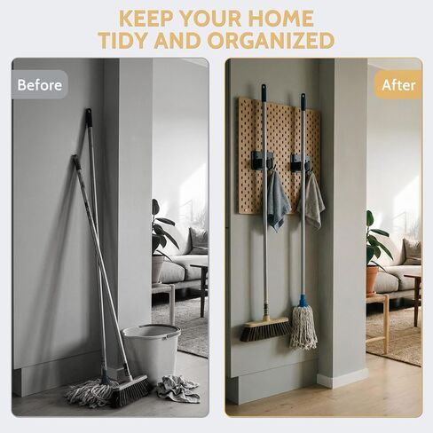 4pcs Magnetic Broom Holder Wall Mount, 12.13lbs Heavy Duty Mop and Broom Organizer, No Drill Tool Gripper for Garage Home Office Tool Organizer, RV & Living Room Essential (Black) in Saudi Arabia