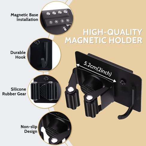 4pcs Magnetic Broom Holder Wall Mount, 12.13lbs Heavy Duty Mop and Broom Organizer, No Drill Tool Gripper for Garage Home Office Tool Organizer, RV & Living Room Essential (Black) in Saudi Arabia