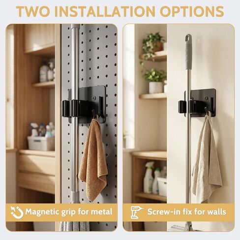 4pcs Magnetic Broom Holder Wall Mount, 12.13lbs Heavy Duty Mop and Broom Organizer, No Drill Tool Gripper for Garage Home Office Tool Organizer, RV & Living Room Essential (Black) in Saudi Arabia