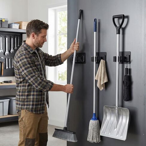 4pcs Magnetic Broom Holder Wall Mount, 12.13lbs Heavy Duty Mop and Broom Organizer, No Drill Tool Gripper for Garage Home Office Tool Organizer, RV & Living Room Essential (Black) in Saudi Arabia