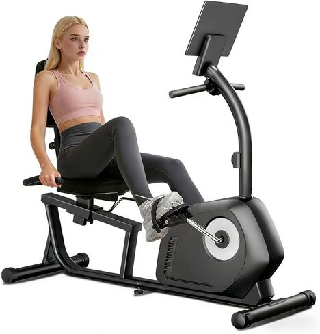 دراجة تمرين CURSOR FITNESS راقد، دراجة ثابتة مقاومة مغناطيسية 16 مستوى للتمرين المنزلي مع أجهزة استشعار النبض، مقعد وظهر قابلان للتعديل in Kuwait