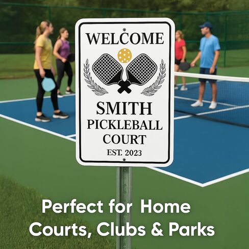 علامة ترحيب مخصصة لمحكمة Pickleball Court، لافتة خارجية مصنوعة من الألومنيوم خالية من الصدأ مع الاسم والسنة - صنع في الولايات المتحدة الأمريكية (متعددة الألوان، 12 × 18 بوصة) in Kuwait