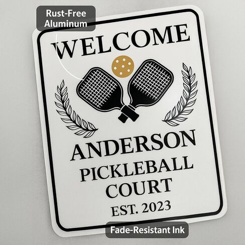 علامة ترحيب مخصصة لمحكمة Pickleball Court، لافتة خارجية مصنوعة من الألومنيوم خالية من الصدأ مع الاسم والسنة - صنع في الولايات المتحدة الأمريكية (متعددة الألوان، 12 × 18 بوصة) in Kuwait