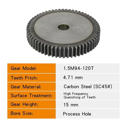 Steel Heavy Duty Motor Pinion Gear Spur Gear 1.5M-94/95/96/97/98/100/110/120 Teeth Carbon Steel Cylindrical High Frequency(1.5M97T - Bore 16 mm) in Saudi Arabia