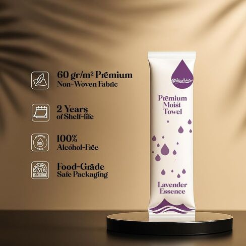 BlueWater (100 عبوة) مناشف رطبة معطرة مسبقًا مغلفة بشكل فردي - مناشف ساخنة/باردة فاخرة للاستخدام مرة واحدة (عبوة بيضاء، 12 × 12 بوصة، خلاصة اللافندر) in Saudi Arabia