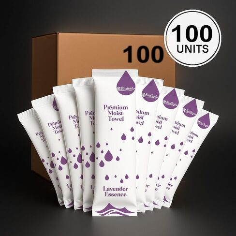 BlueWater (100 عبوة) مناشف رطبة معطرة مسبقًا مغلفة بشكل فردي - مناشف ساخنة/باردة فاخرة للاستخدام مرة واحدة (عبوة بيضاء، 12 × 12 بوصة، خلاصة اللافندر) in Saudi Arabia