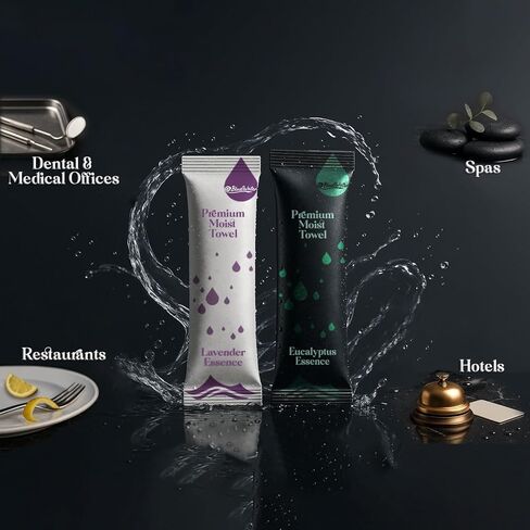 BlueWater (100 عبوة) مناشف رطبة معطرة مسبقًا مغلفة بشكل فردي - مناشف ساخنة/باردة فاخرة للاستخدام مرة واحدة (عبوة بيضاء، 12 × 12 بوصة، خلاصة اللافندر) in Saudi Arabia