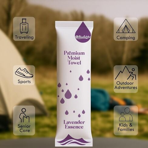 BlueWater (100 عبوة) مناشف رطبة معطرة مسبقًا مغلفة بشكل فردي - مناشف ساخنة/باردة فاخرة للاستخدام مرة واحدة (عبوة بيضاء، 12 × 12 بوصة، خلاصة اللافندر) in Saudi Arabia