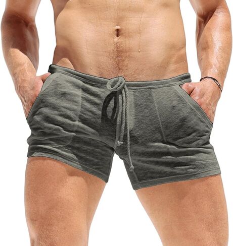 Muineobuka Men's Athletic Knit Shorts Elastic Waist Drawstring Gym Workout Sweat Shorts Casual Beach Shorts with Pockets in Saudi Arabia