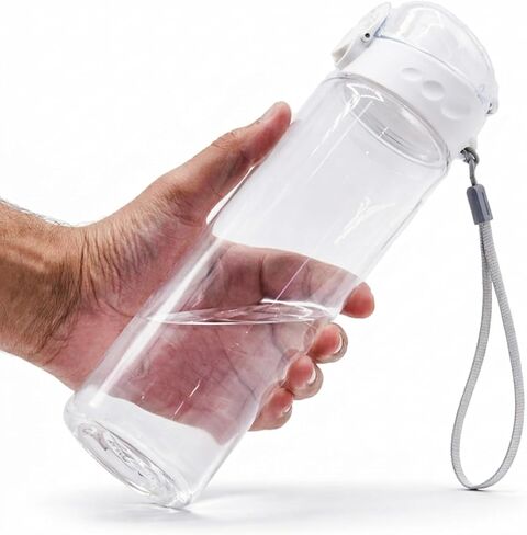 Tritan Clear Water Bottle | No Markings BPA Free 24oz Sports Water Bottle | Leak Proof Re-Usable Flip Top Plastic Drinks Bottles for School, Office, Gym, Cycling (Clear-24oz) in Saudi Arabia