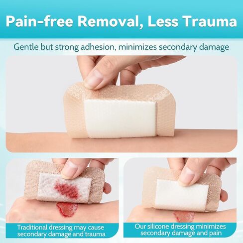 20 Pack Silicone Foam Dressing 3"x3" Gentle Border, Waterproof Silicone Bandages for Wounds Care, Super Absorbent Wound Dressing, Bed Sore Patches, Self Adhesive Pressure Sore Pads in Saudi Arabia