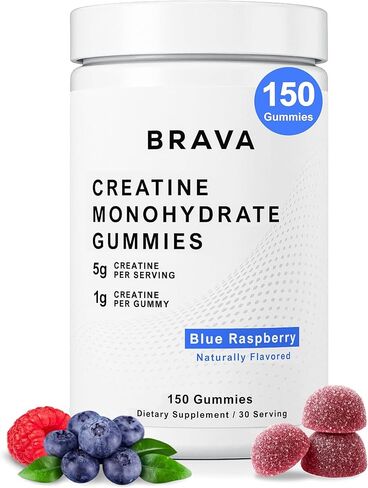 Brava Creatine Gummies | 5g Lab-Verified Creatine Monohydrate Gummies for Men & Women | Every Batch Third-Party Tested | Vegan, Gluten-Free | Blue Raspberry (150 Gummies) in Saudi Arabia
