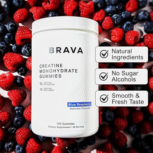 Brava Creatine Gummies | 5g Lab-Verified Creatine Monohydrate Gummies for Men & Women | Every Batch Third-Party Tested | Vegan, Gluten-Free | Blue Raspberry (150 Gummies) in Saudi Arabia