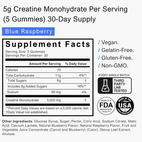 Brava Creatine Gummies | 5g Lab-Verified Creatine Monohydrate Gummies for Men & Women | Every Batch Third-Party Tested | Vegan, Gluten-Free | Blue Raspberry (150 Gummies) in Saudi Arabia