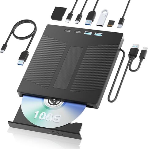 محرك أقراص CD/DVD خارجي للكمبيوتر المحمول USB 3.0 ومشغل DVD من النوع C محمول +/-RW ناسخ، ناسخ قرص القارئ والكاتب متوافق مع أجهزة الكمبيوتر المحمول Windows XP/7/8/10، Linux Mac OS in Kuwait