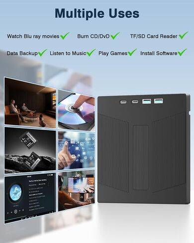 محرك أقراص CD/DVD خارجي للكمبيوتر المحمول USB 3.0 ومشغل DVD من النوع C محمول +/-RW ناسخ، ناسخ قرص القارئ والكاتب متوافق مع أجهزة الكمبيوتر المحمول Windows XP/7/8/10، Linux Mac OS in Kuwait