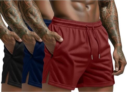 مجموعة من 3 شورتات شبكية للرجال من August Alley مقاس 5 بوصات سريعة الجفاف في صالة الألعاب الرياضية، ملابس خفيفة الوزن للتمرين مع جيوب بسحاب in Kuwait