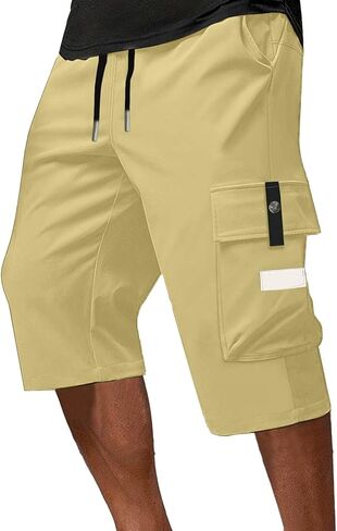 شورت طويل للرجال تحت الركبة برباط كابري، خصر مطاطي، ملابس تخييم صيفية عصرية in Kuwait