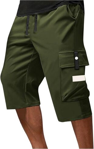 Long Cargo Shorts for Men Below Knee Drawstring Capri Pants Elastic Waist Camping Fashion Summer Lounge Wear in Saudi Arabia