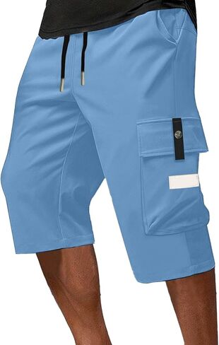 Long Cargo Shorts for Men Below Knee Drawstring Capri Pants Elastic Waist Camping Fashion Summer Lounge Wear in Saudi Arabia
