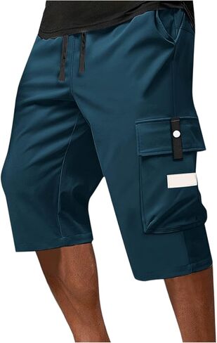 Long Cargo Shorts for Men Below Knee Drawstring Capri Pants Elastic Waist Camping Fashion Summer Lounge Wear in Saudi Arabia