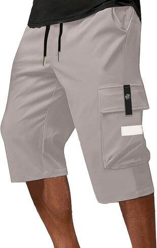 Long Cargo Shorts for Men Below Knee Drawstring Capri Pants Elastic Waist Camping Fashion Summer Lounge Wear in Saudi Arabia
