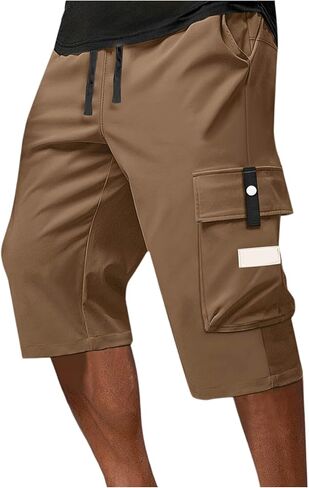 Long Cargo Shorts for Men Below Knee Drawstring Capri Pants Elastic Waist Camping Fashion Summer Lounge Wear in Saudi Arabia