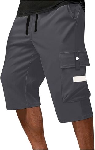 Long Cargo Shorts for Men Below Knee Drawstring Capri Pants Elastic Waist Camping Fashion Summer Lounge Wear in Saudi Arabia