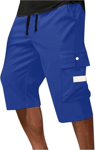 Long Cargo Shorts for Men Below Knee Drawstring Capri Pants Elastic Waist Camping Fashion Summer Lounge Wear in Saudi Arabia