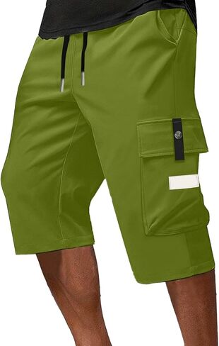 Long Cargo Shorts for Men Below Knee Drawstring Capri Pants Elastic Waist Camping Fashion Summer Lounge Wear in Saudi Arabia