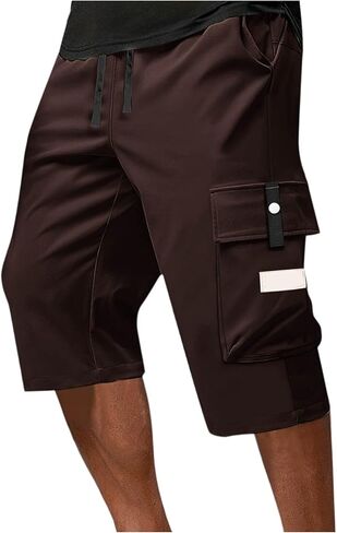 Long Cargo Shorts for Men Below Knee Drawstring Capri Pants Elastic Waist Camping Fashion Summer Lounge Wear in Saudi Arabia