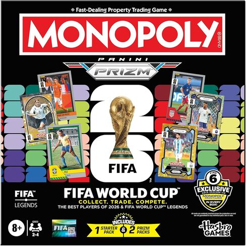 Monopoly Panini Prizm: FIFA World Cup Game I Soccer Board Game with Monopoly Panini Prizm FIFA World Cup 2026 Trading Cards I Ages 8+ in Saudi Arabia