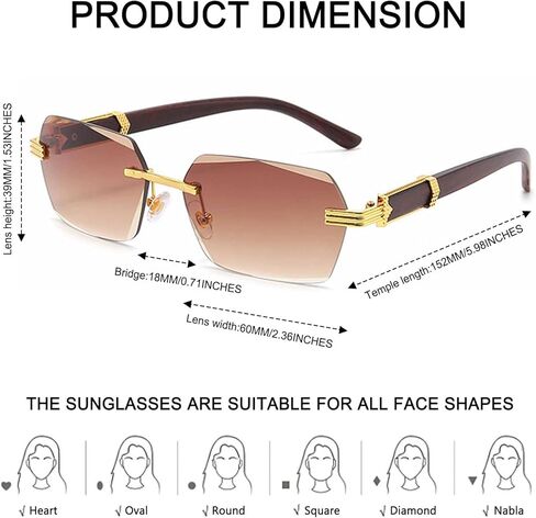 Stylish Frameless Sunglasses with Beveled Edges Natural,Polarized Sunglasses for for Driving Shopping #9050 in Saudi Arabia