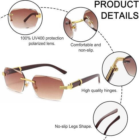 Stylish Frameless Sunglasses with Beveled Edges Natural,Polarized Sunglasses for for Driving Shopping #9050 in Saudi Arabia
