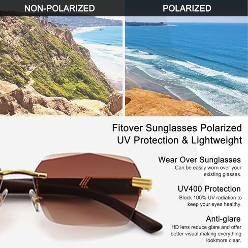 Stylish Frameless Sunglasses with Beveled Edges Natural,Polarized Sunglasses for for Driving Shopping #9050 in Saudi Arabia