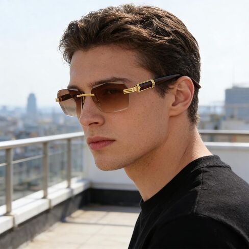Stylish Frameless Sunglasses with Beveled Edges Natural,Polarized Sunglasses for for Driving Shopping #9050 in Saudi Arabia